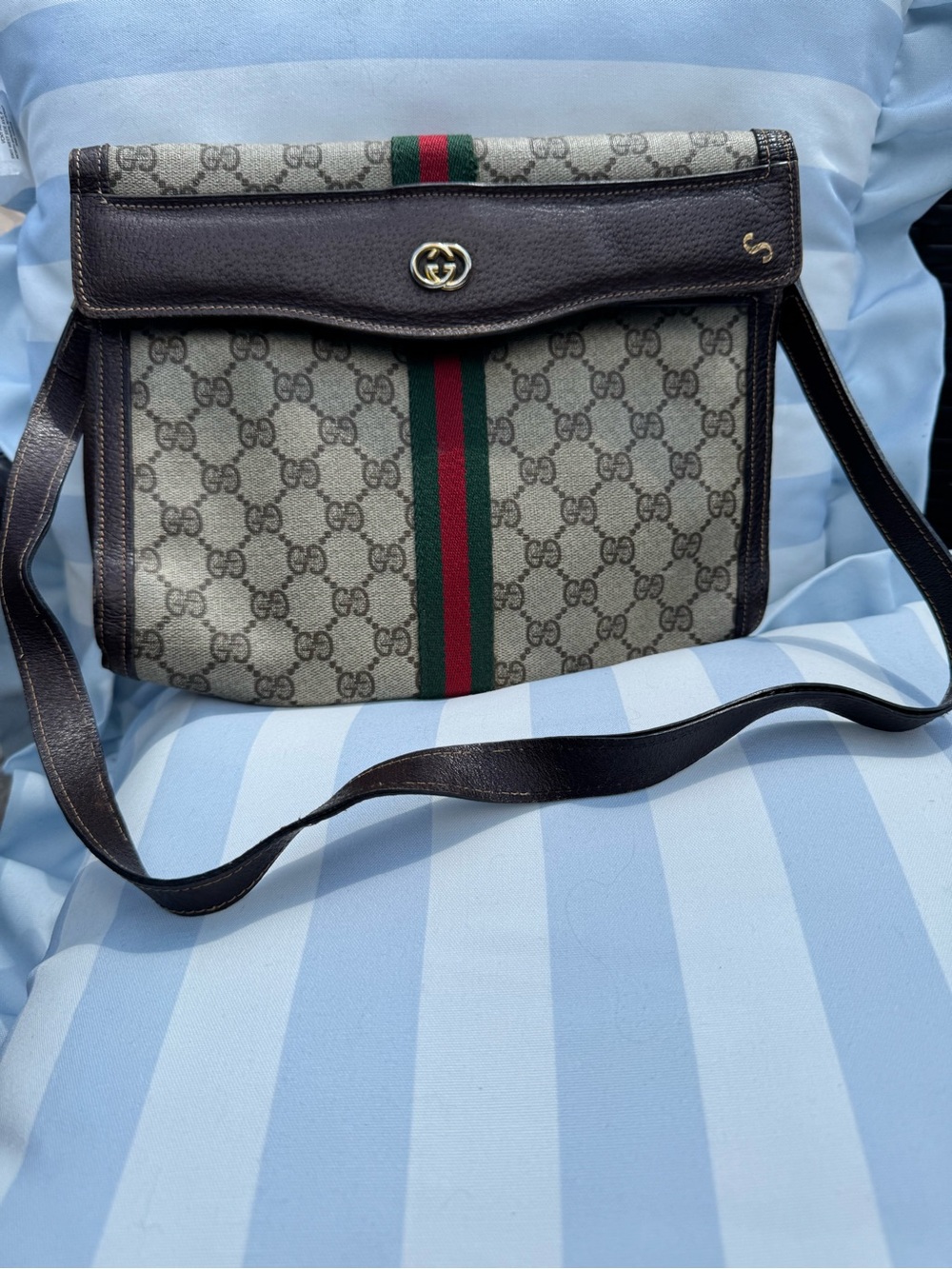 Vintage Gucci GG Monogram Web Stripe Shoulder Bag 🤎💚❤️